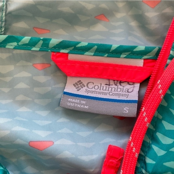 Columbia Women’s Windbreaker Rain Jacket Teal and Hot Pink Aztec Print Sz Small - Picture 5 of 12